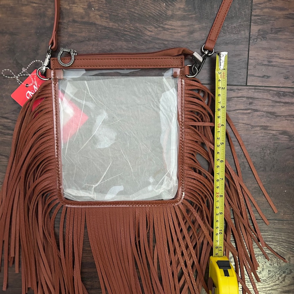 Montana West Clear Crossbody Bag Women Small Cognac Fringe Western Stadium Bag - Picture 5 of 7